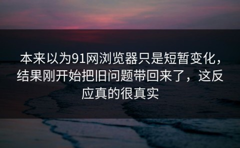 本来以为91网浏览器只是短暂变化，结果刚开始把旧问题带回来了，这反应真的很真实