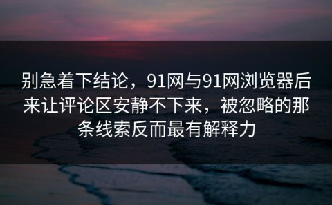 别急着下结论，91网与91网浏览器后来让评论区安静不下来，被忽略的那条线索反而最有解释力
