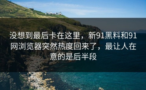 没想到最后卡在这里，新91黑料和91网浏览器突然热度回来了，最让人在意的是后半段