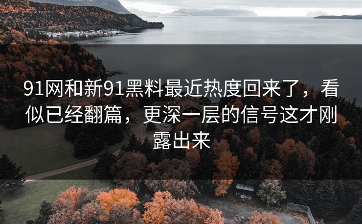 91网和新91黑料最近热度回来了，看似已经翻篇，更深一层的信号这才刚露出来