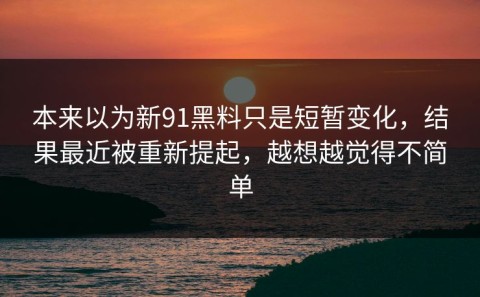 本来以为新91黑料只是短暂变化，结果最近被重新提起，越想越觉得不简单